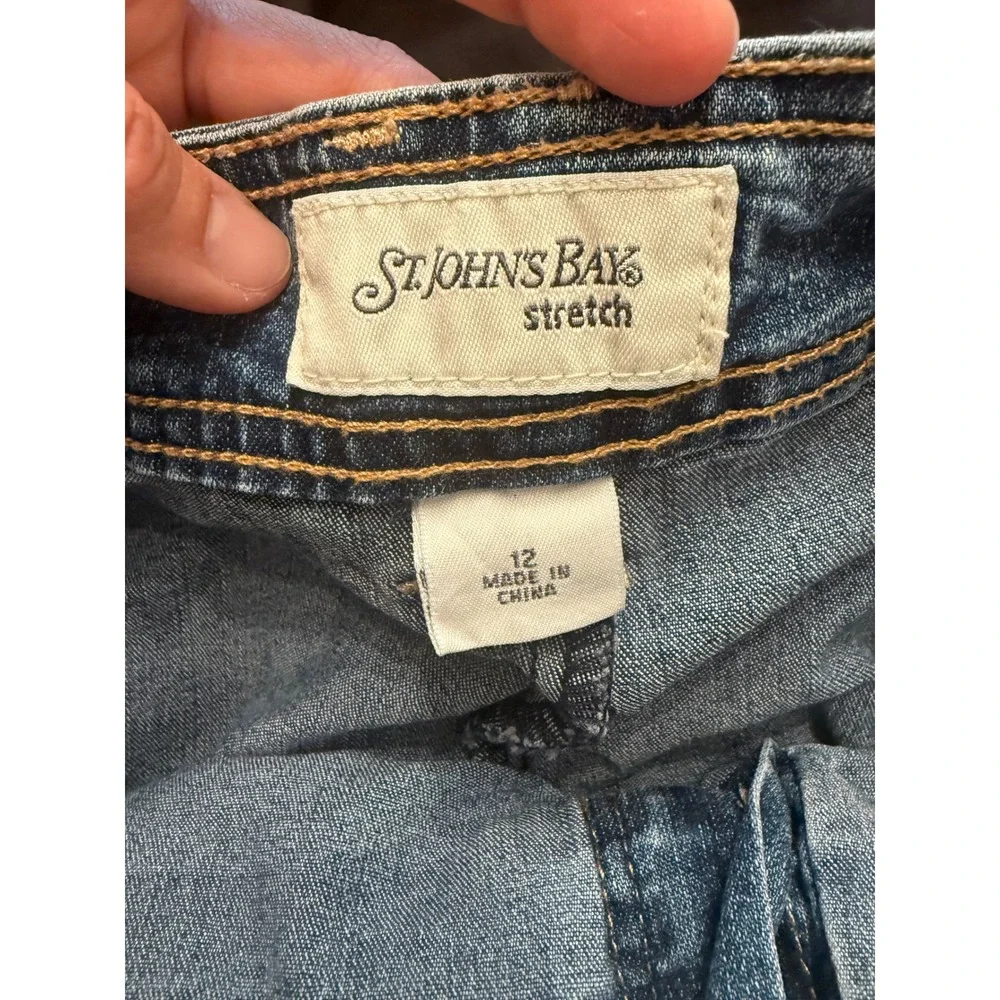 St. Johns Bay Denim Skort Women Size 12 Blue Stretch Vintage Style Mini Skirt